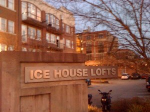 "Ice House Lofts" in Decatur, GA:  Six-story mid-rise with one elevator per building